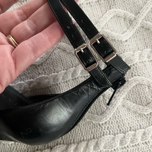 Gianni Bini Black Leather Pointed 3 inch Heels with Double Straps - Picture 7 of 12